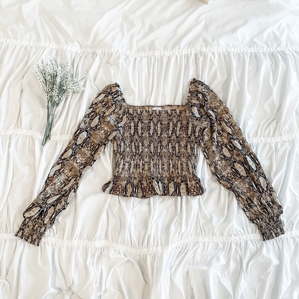 Smocked Snake Print Top